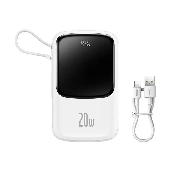 Baseus Qpow Pro 10000mah 20W Digital Display Fast Charge Type-C Power Bank – Color: White – View 1