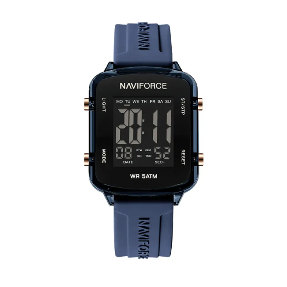 Naviforce 7120 Silicone Strap Multi-Functional Sport Fashion Digital Women Watch – Dial Color: Black, Strap Color: Blue – View 1
