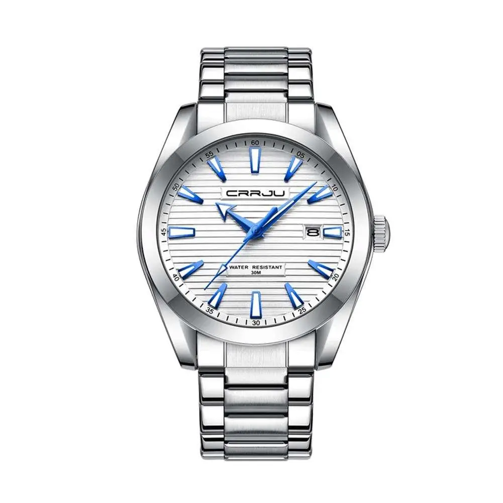 CRRJU 5006 Classic Stainless Steel Multifunctional Analog Quartz Fashion Men's Watch – Dial Color: White, Strap Color: Silver – View 1