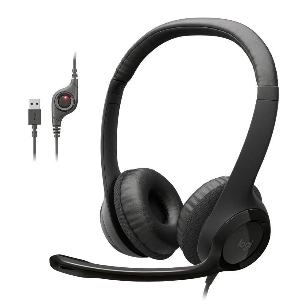 Logitech H390 Stereo USB Headset with Microphone – Color: Black – View 1