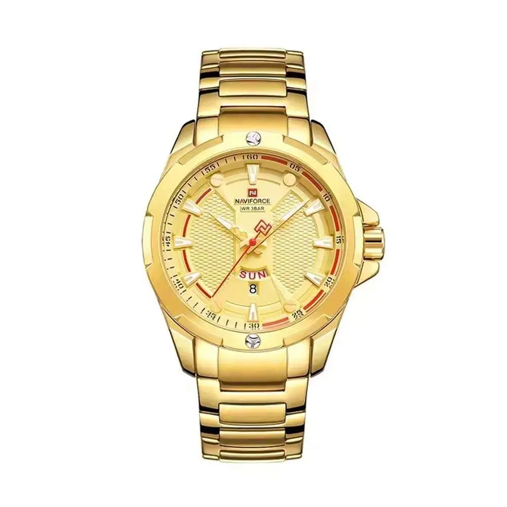 Naviforce NF9161 Luxury Stainless Steel Quartz Casual Fashion Men's Watch – Dial Color: Black, Strap Color: Silver – View 1