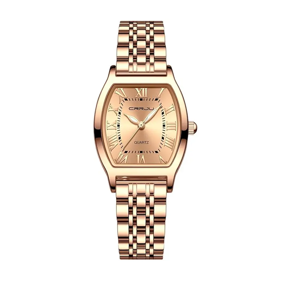 CRRJU 2493 Stainless Steel Japanese Quartz Movement Analog Dress Watch for Women – Dial Color: Gold, Strap Color: Gold  – View 1