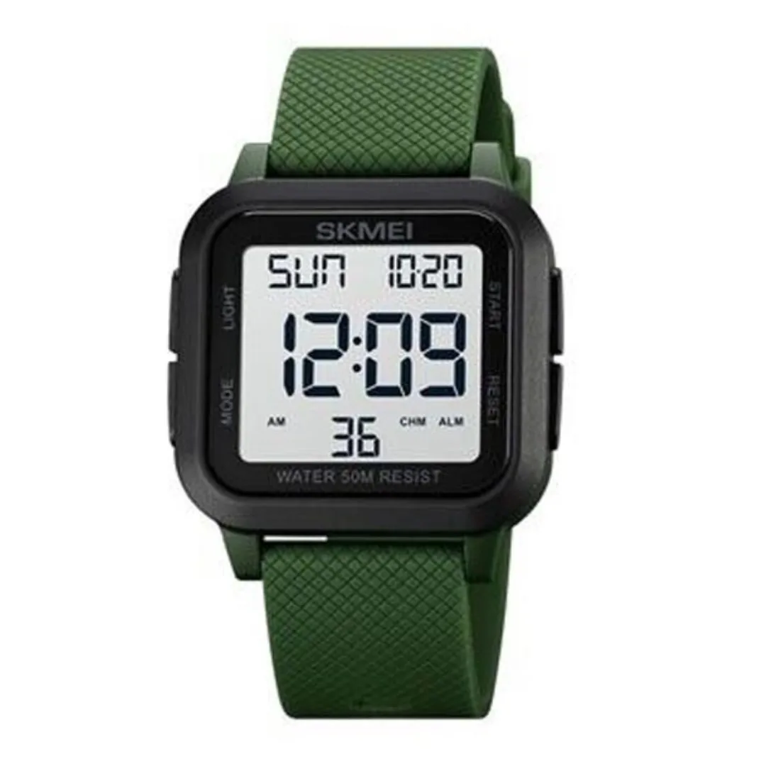 SKMEI 1894 Multifunction Waterproof Sport Digital LED Men's Watch – Dial Color: White, Strap Color: Green  – View 1