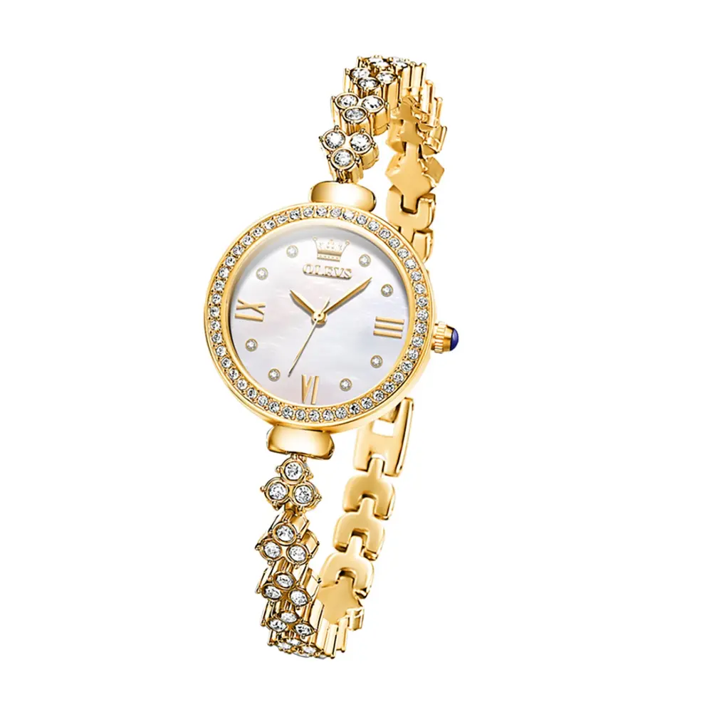 OLEVS 9903 Simple Luxury Zinc Alloy Bracelet Women Casual Watch – Dial Color: White, Strap Color: Gold  – View 1