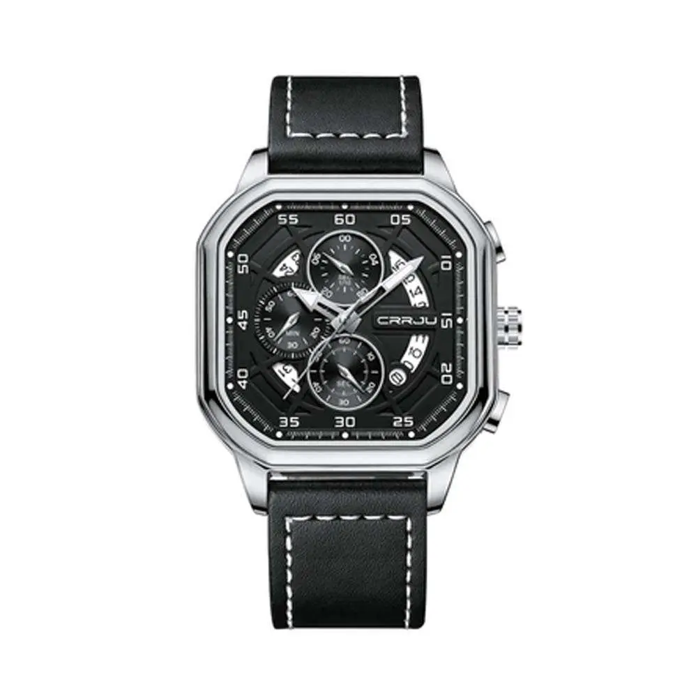 CRRJU 2287 Fusion Of Minimalist Style & Timeless Elegance Steel Analog Quartz Men Watch – Dial Color: Silver, Strap Color: Black – View 1
