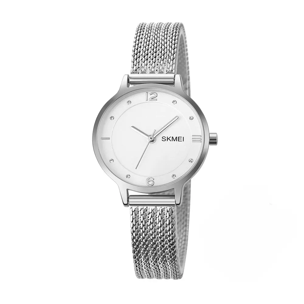 SKMEI 1874 Luxury Brand Diamond Quartz Ladies Watch – Dial Color: White, Strap Color: Silver – View 1