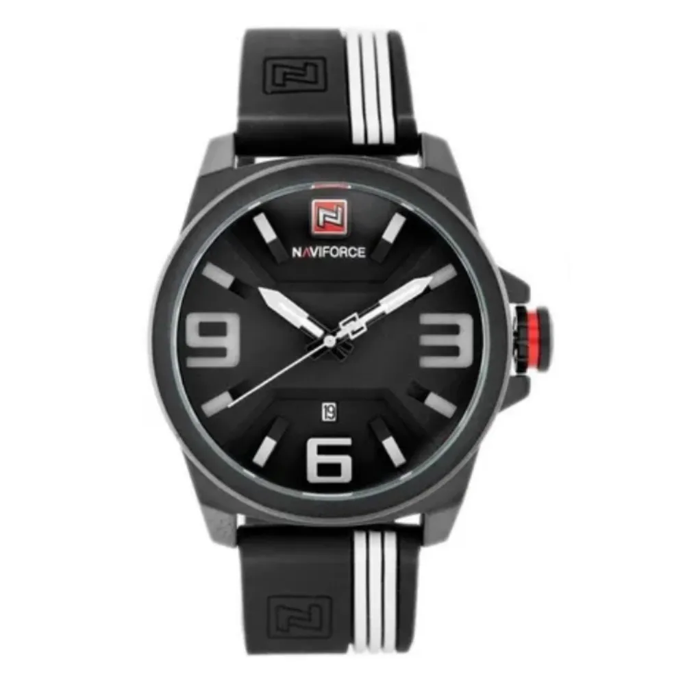 NAVIFORCE 9098 Quartz Sport Waterproof Silicone Men's Watch – Dial Color: White, Strap Color: Black – View 1