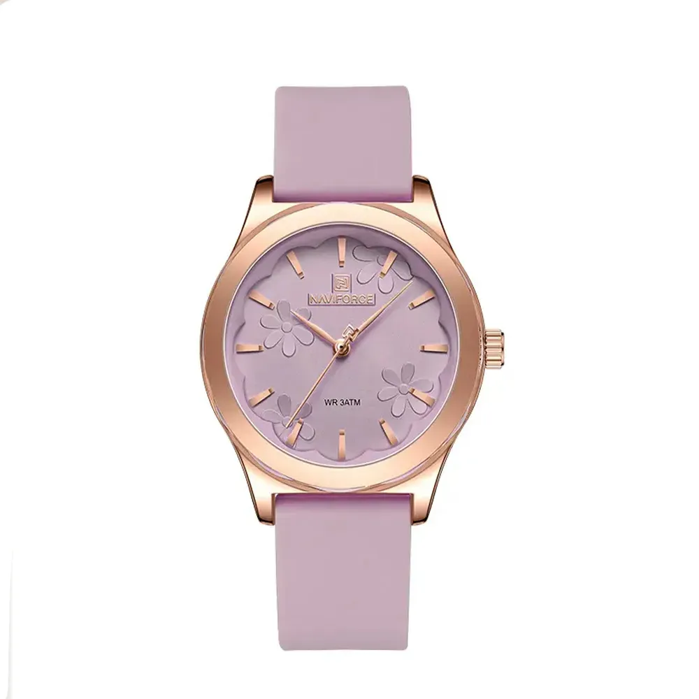 NAVIFORCE 5051 Fashion Women’s Watch 30m Waterproof Silicone Strap Casual Commuter Quartz Ladies Watch – Dial Color: Pink, Strap Color: Pink – View 1