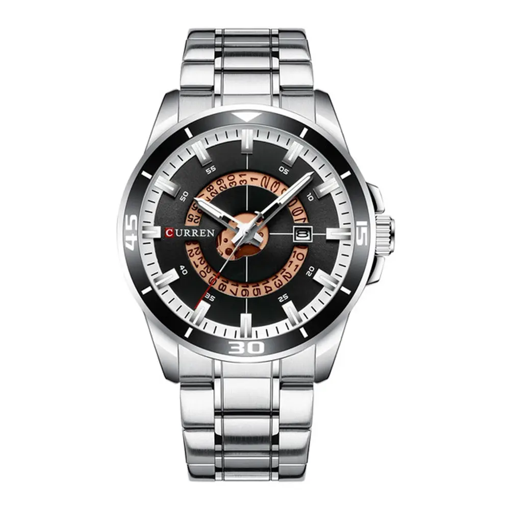Curren 8359 Luxury Stainless Steel Calendar Men's Watch – Dial Color: Brown, Strap Color: Silver – View 1