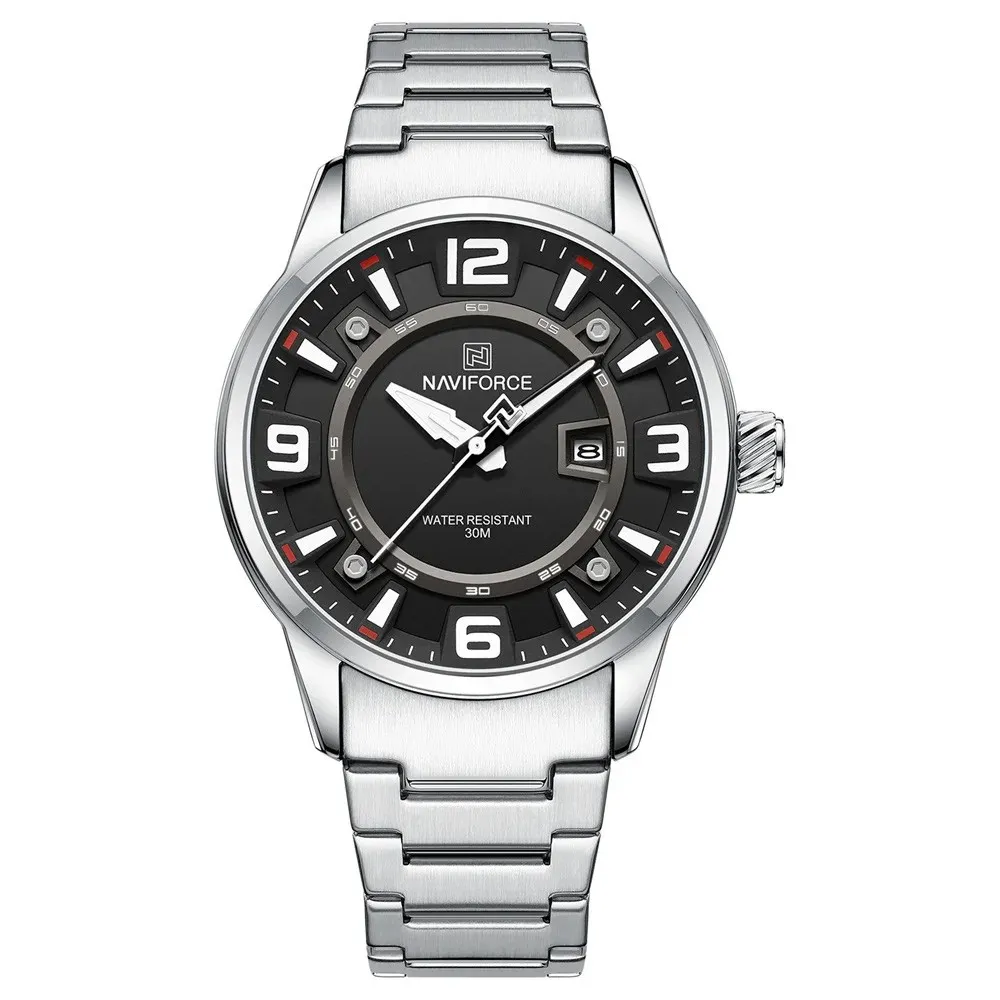 NAVIFORCE NF8044 Luminous Stainless Steel Strap Quartz Men’s Watch – Dial Color: Grey, Strap Color: Silver – View 1