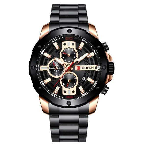 Curren 8336 High Quality Stainless Steel Luminous Men's Watch – Dial Color: Black, Strap Color: Black – View 1
