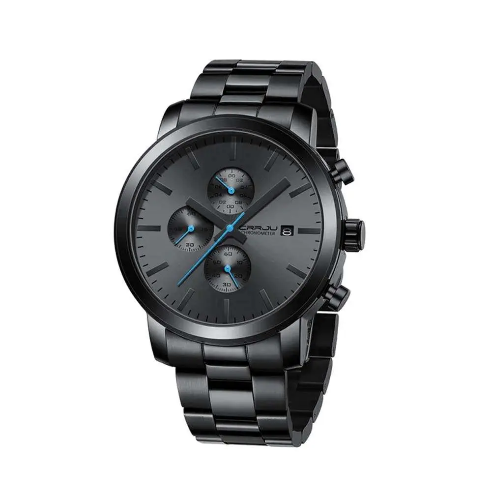 CRRJU 2287 Comfortable Stainless Steel Multifunctional Analog Quartz Mens Watch – Dial Color: Blue, Strap Color: Black – View 1