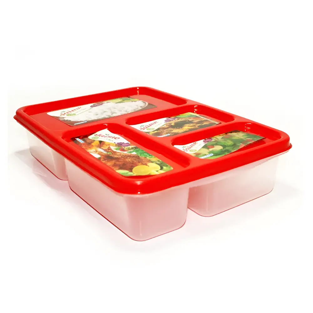Multicolor 4-Container Plastic Tiffin Lunch Box – Color: Red – View 1
