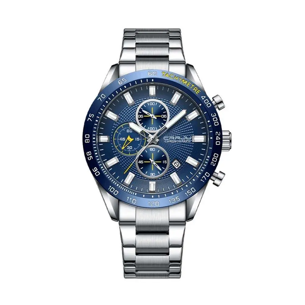 CRRJU 2306 High Quality Stainless Steel Multifunctional Quartz Classic Men's Watch – Dial Color: Blue, Strap Color: Silver – View 1