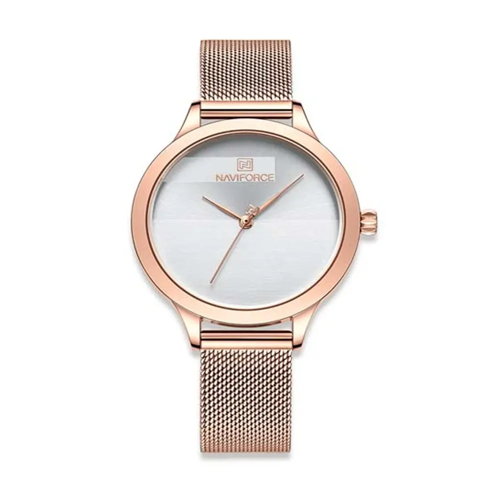 NAVIFORCE NF5027 Romantic Charming Quartz Luxury Stainless Steel Women Watches – Dial Color: Grey, Strap Color:  Brown  – View 1