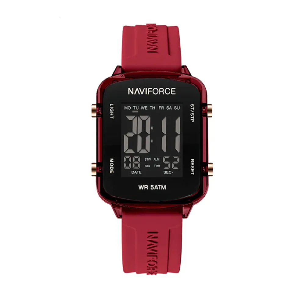 Naviforce 7120 Silicone Strap Multi-Functional Sport Fashion Digital Women Watch – Dial Color: Black, Strap Color: Red – View 1