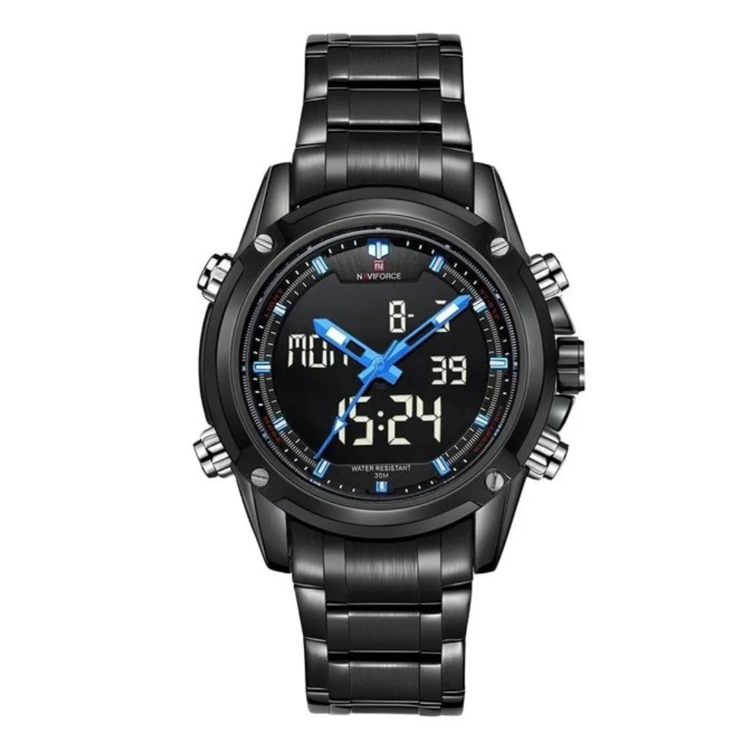 NAVIFORCE NF9050 Stainless Steel Dual Time Wrist Men's Watch – Dial Color: Blue, Strap Color: Black – View 1