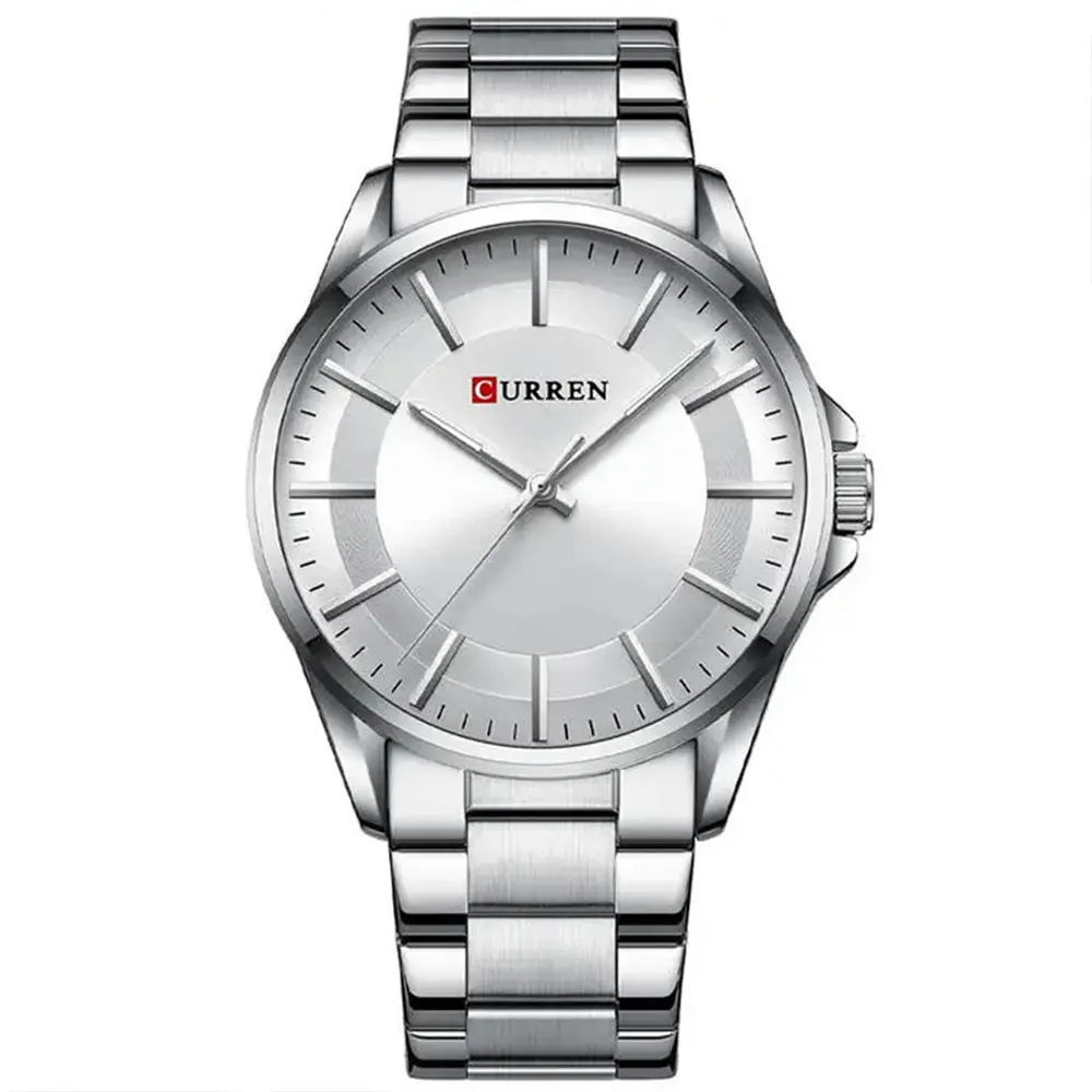 Curren 8429 Luxury Stainless Steel Analog Men's Watch – Dial Color: White, Strap Color: White – View 1