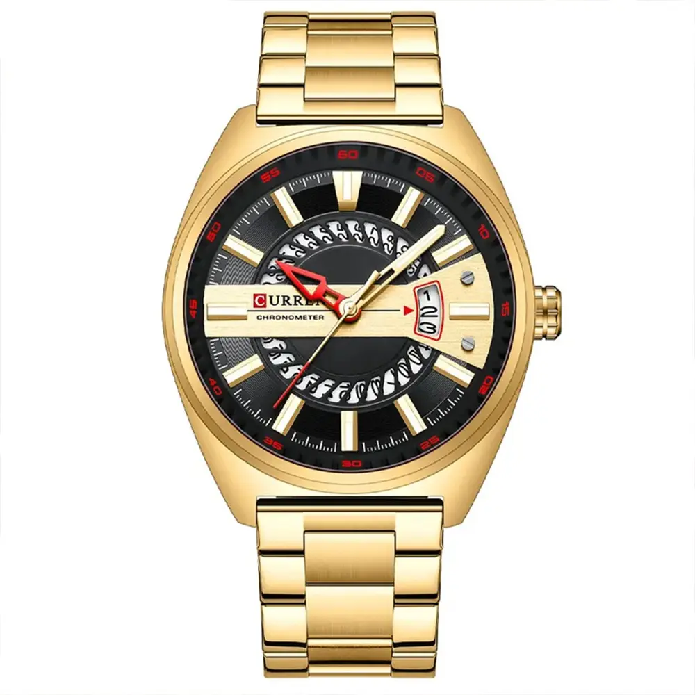 Curren 8403 High-Quality Stainless Steel Fashionable Men's Watch – Dial Color: Black Gold, Strap Color: Gold – View 1
