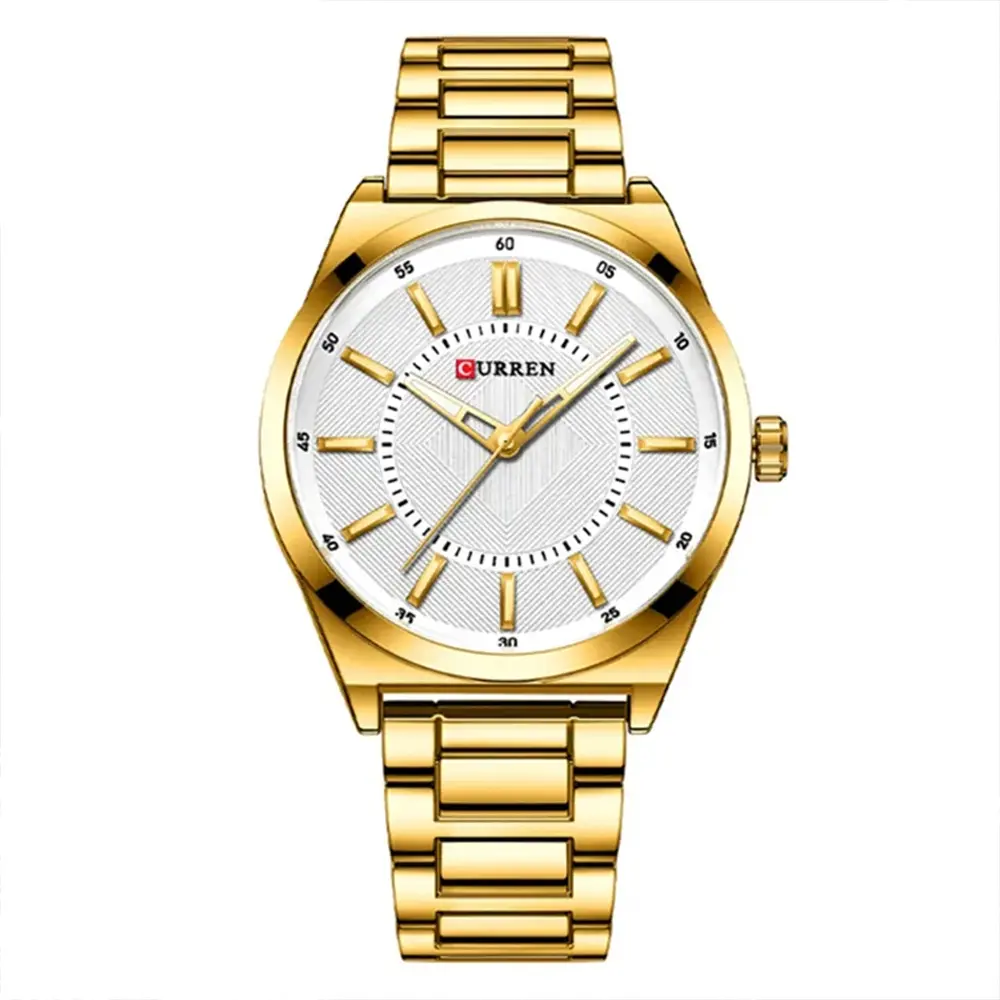 Curren 8407 High Quality Stainless Steel Waterproof Men's Watch – Dial Color: White Gold, Strap Color: Gold – View 1