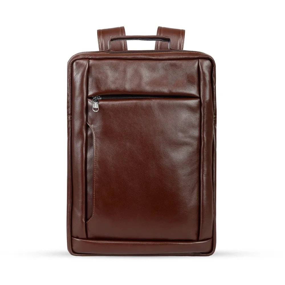 100% Genuine Cow Leather Unique Smart & Stylish 3 in 1 Backpack – Color: Brown – View 1