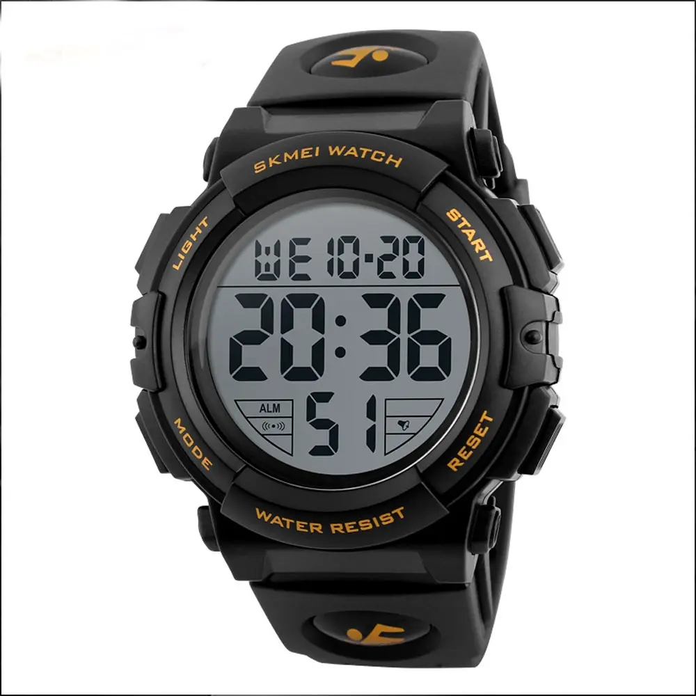 SKMEI 1258 Digital Rugged Design PU Leather Sporty Men's Watch – Dial Color: Black, Strap Color: Gold  – View 1