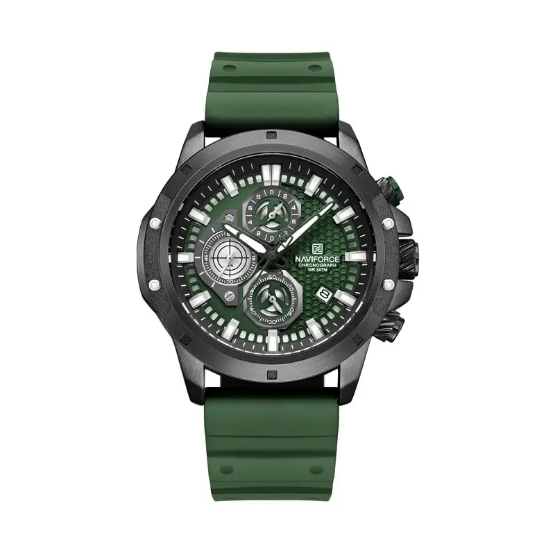 NAVIFORCE NF8036  Luxury Military Sports Quartz Analog Men's Watch  – Dial Color: Black, Strap Color: Green  – View 1