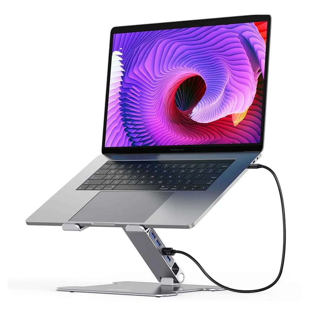 ORICO 4 Port USB3.0 Foldable Aluminum Notebook Riser Desktop Laptop Stand for MacBook Dell – View 1