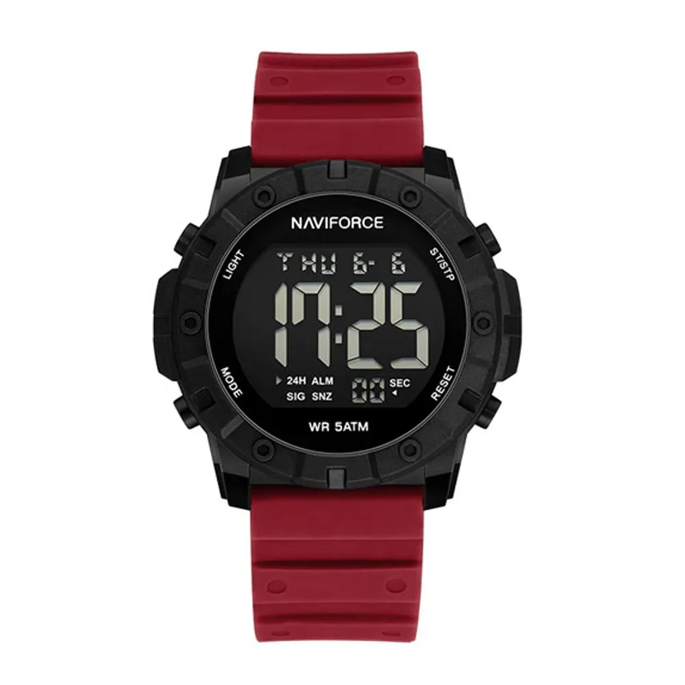 NAVIFORCE NF7110 5ATM Waterproof Luminous Sports Watch – Dial Color: Black, Strap Color: Red – View 1
