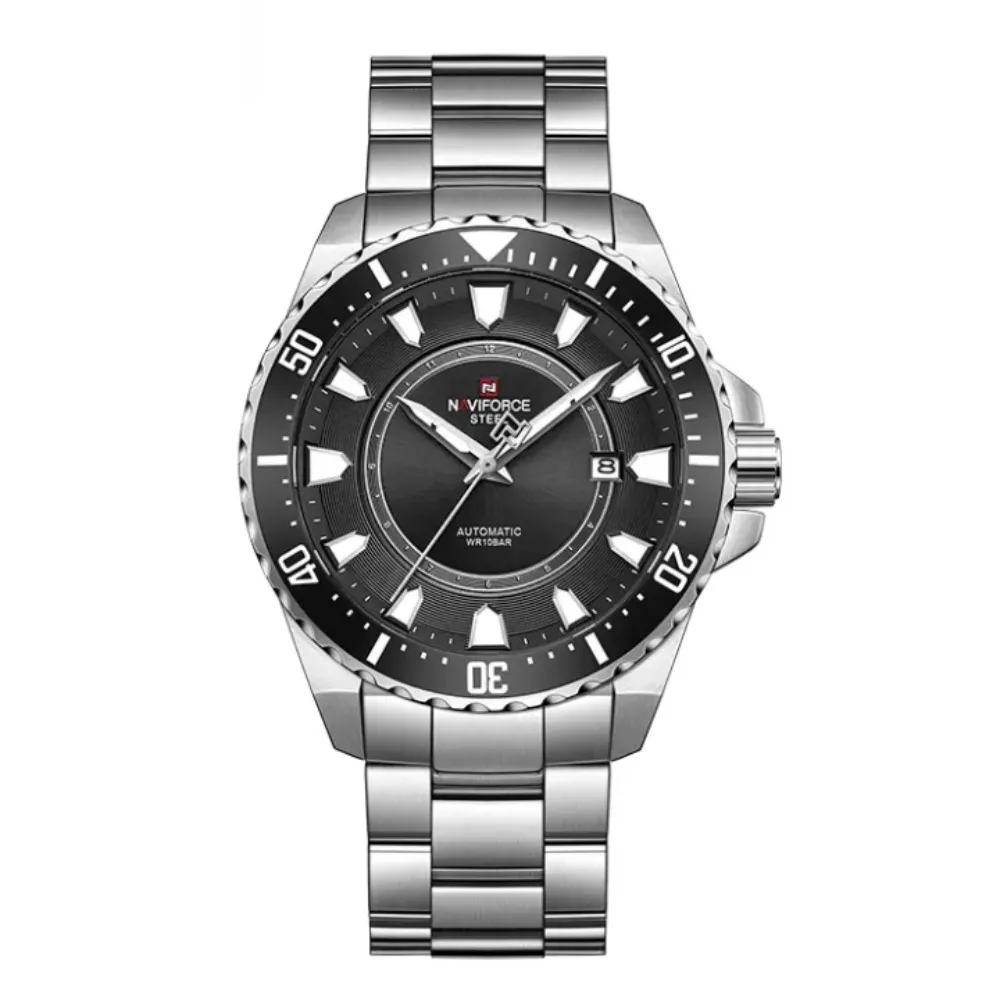 NAVIFORCE NFS1004 Luxury Mechanical Luminous Waterproof Men's Watch – Dial Color: Grey, Strap Color: Silver – View 1