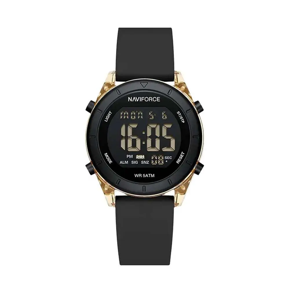 Naviforce NF7108 Silicone Strap Multi-Functional Sport Fashion Digital Women Watch – Dial Color: Black, Strap Color: Black – View 1