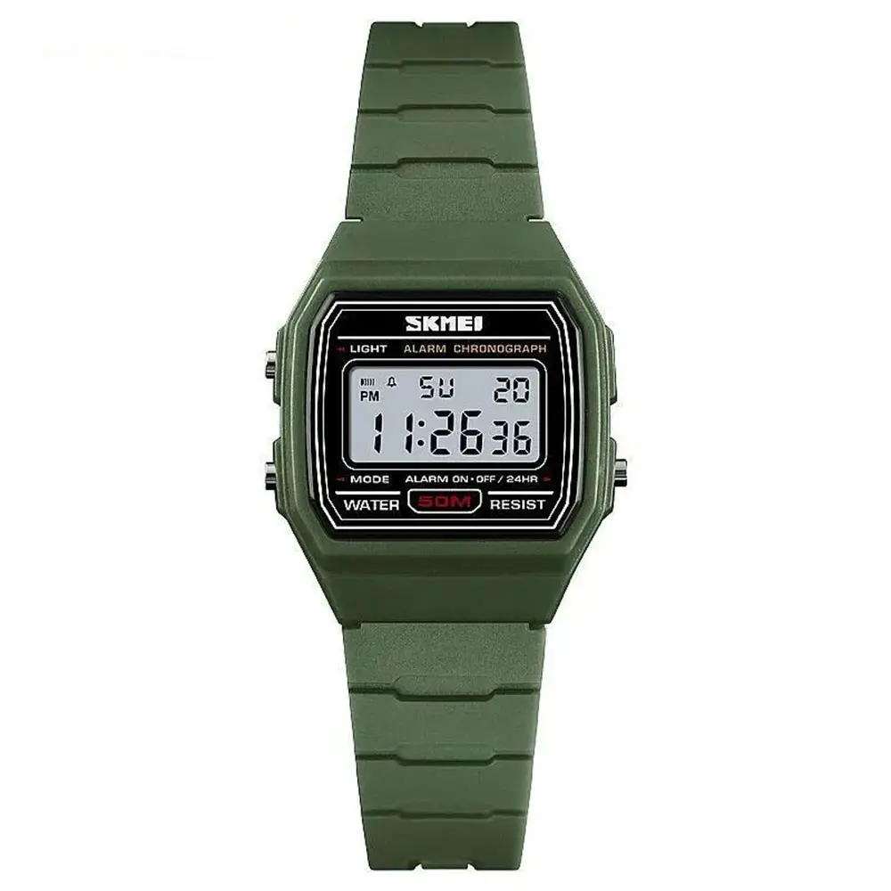 SKMEI 1460 Digital Waterproof Kid's Watch – Dial Color: Black, Strap Color: Green  – View 1
