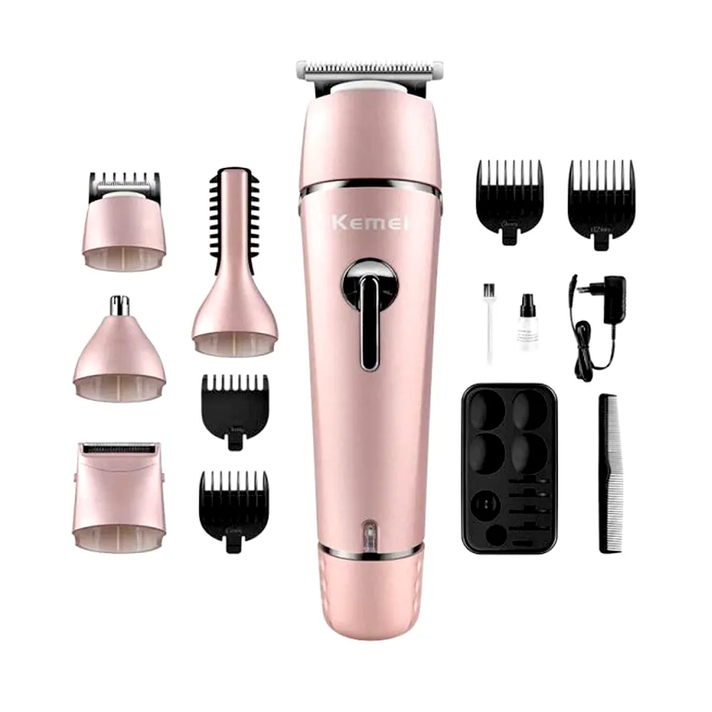 Kemei KM-1015 10 in 1 Electric Rechargeable Waterproof Hair Trimmer – Color: Pink – View 1