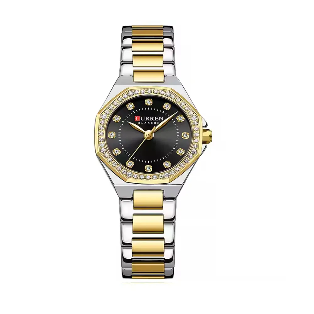 CURREN 9100 Women New Luxury Elegance Quartz Watch – Dial Color: Black, Strap Color: Silver – View 1