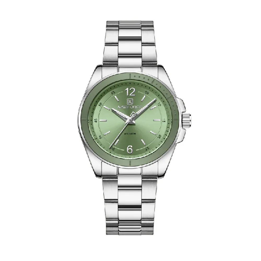 NAVIFORCE NF5062 Polygon Waterproof & Stainless Steel Strap Men's Watch – Dial Color: Green, Strap Color: Silver – View 1
