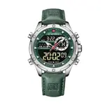 Naviforce NF9208 Genuine Leather Dual Display Luxury Fashion Men's Watch – Dial Color: Silver, Strap Color: Green  – Thumbnail 1