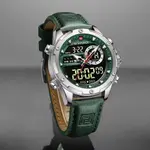 Naviforce NF9208 Genuine Leather Dual Display Luxury Fashion Men's Watch – Dial Color: Silver, Strap Color: Green  – Thumbnail 3