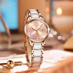Olevs 3605 Luxury Quartz Rhinestone Ceramics Strap Wristwatch – Dial Color: Pink, Strap Color: White – Thumbnail 3