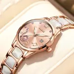 Olevs 3605 Luxury Quartz Rhinestone Ceramics Strap Wristwatch – Dial Color: Pink, Strap Color: White – Thumbnail 2