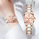 Olevs 3605 Luxury Quartz Rhinestone Ceramics Strap Wristwatch – Dial Color: Pink, Strap Color: White – Thumbnail 4