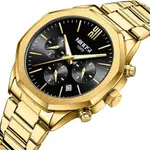 Nibosi 2519 Stainless Steel Quartz Chronograph Fashionable Men's Watch – Dial Color: Black, Strap Color: Gold – Thumbnail 2