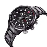 NAVIFORCE NF9093 Luxurious Stainless Steel Dual Time Men's Watch – Dial Color: Black, Strap Color: Black – Thumbnail 2