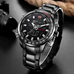 NAVIFORCE NF9093 Luxurious Stainless Steel Dual Time Men's Watch – Dial Color: Black, Strap Color: Black – Thumbnail 3
