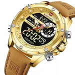 Naviforce NF9208 Genuine Leather Dual Display Luxury Fashion Men's Watch – Dial Color: Gold, Strap Color: Gold  – Thumbnail 3