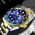 LIGE 6805 Stainless Steel 100ATM Analog Mechanical Casual Men's Watch – Dial Color: Blue, Strap Color: Gold  – Thumbnail 2