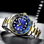 LIGE 6805 Stainless Steel 100ATM Analog Mechanical Casual Men's Watch – Dial Color: Blue, Strap Color: Gold  – Thumbnail 3