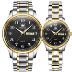 OLEVS 5567 Royal Stainless Steel Waterproof Chronograph Couple's Watch with Luminous – Dial Color: Black, Strap Color: White Gold – Thumbnail 1
