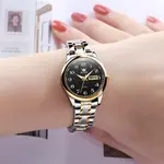 OLEVS 5567 Royal Stainless Steel Waterproof Chronograph Couple's Watch with Luminous – Dial Color: Black, Strap Color: White Gold – Thumbnail 4