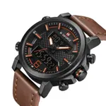 NAVIFORCE 9135 Analog LED Digital Dual Display Sports Men's Watch – Dial Color: Orange, Strap Color:  Brown  – Thumbnail 2