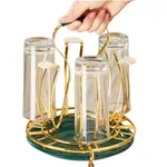 Golden Glass Stand With Drainer Green Tray Stainless Steel Kitchen Organizer 8x4 inch – Thumbnail 2